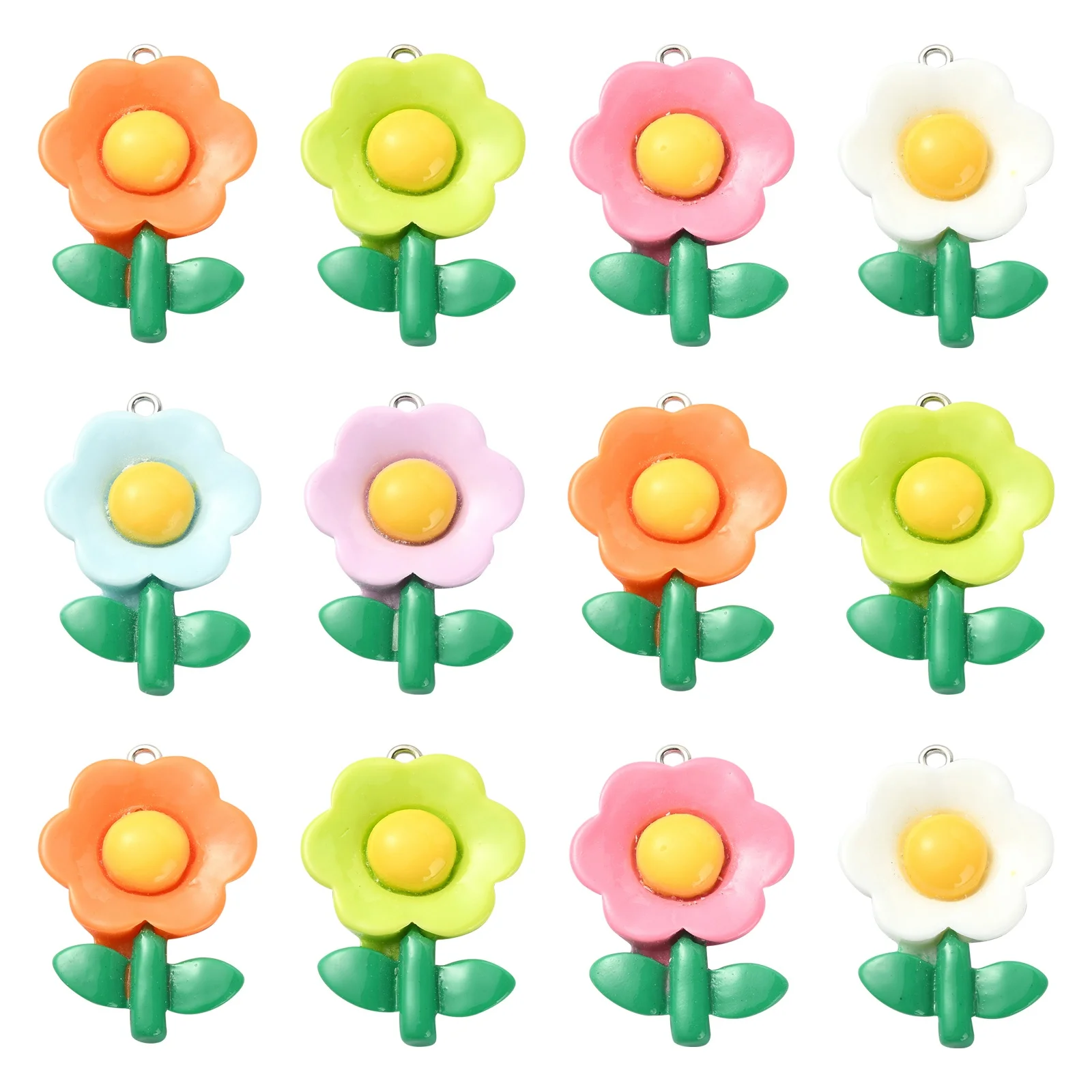 

30Pcs 6 Colors Sunflower Charms Colorful Resin Flower Charms Flatback Floral Charms for DIY Necklace Earrings Keychain Craft