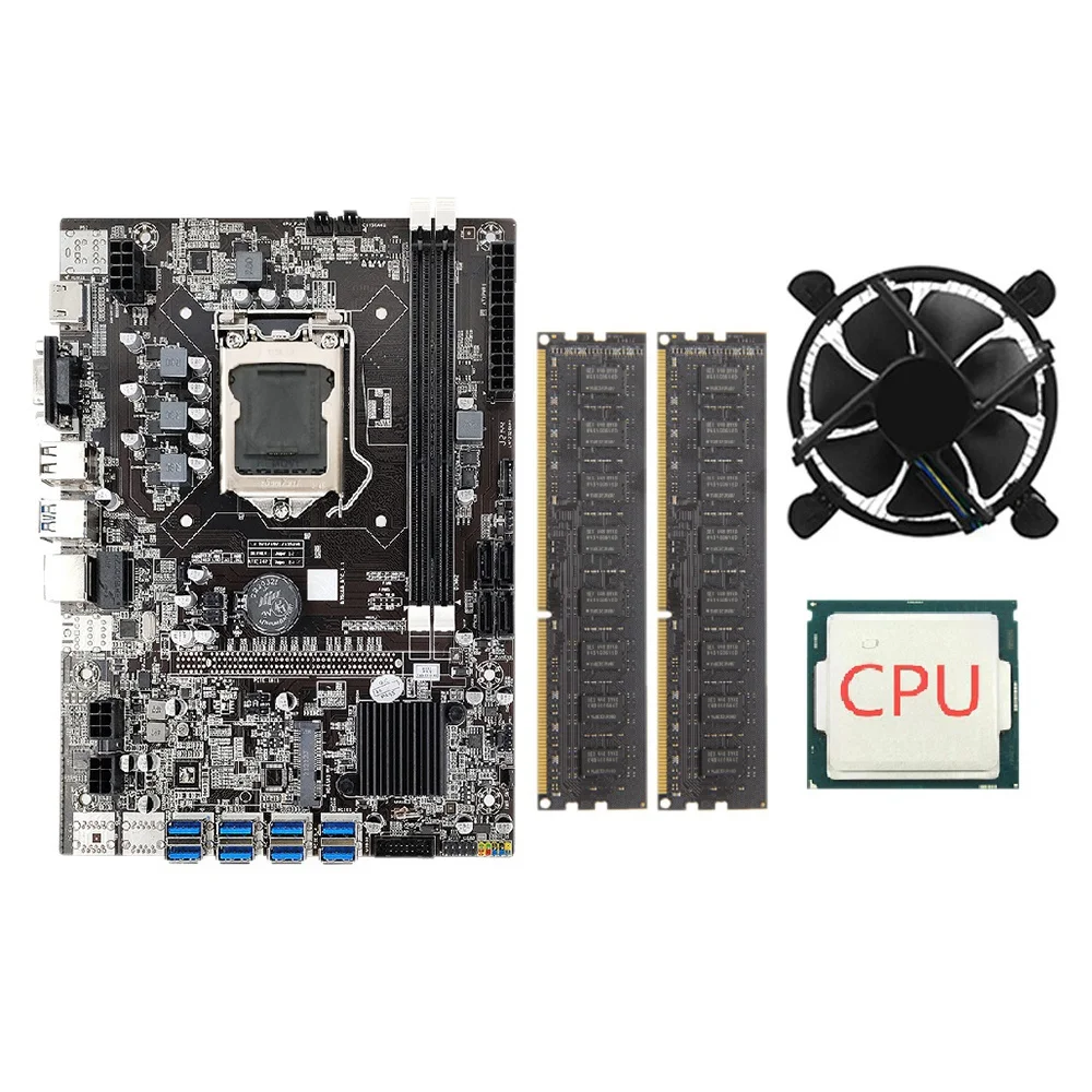 

Материнская плата B75 ETH для майнинга + 2x4G DDR3 1600 МГц ОЗУ + вентилятор охлаждения + материнская плата для майнинга DDR3 B75 USB BTC