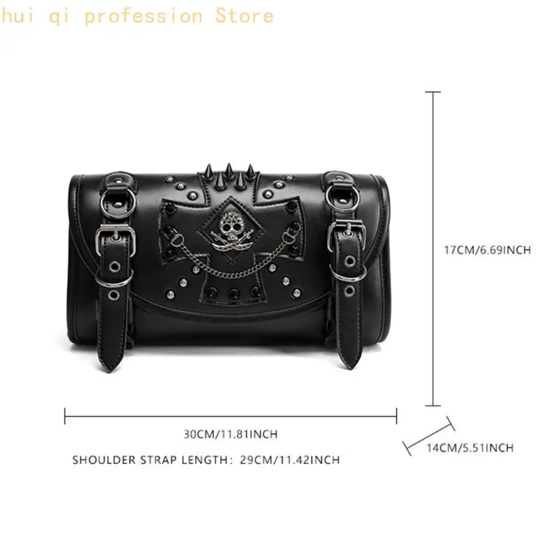 Borsa da manubrio per retrò con design borchiato PU impermeabile e facile installazione adatta per ciclisti H8WE - immagine 6