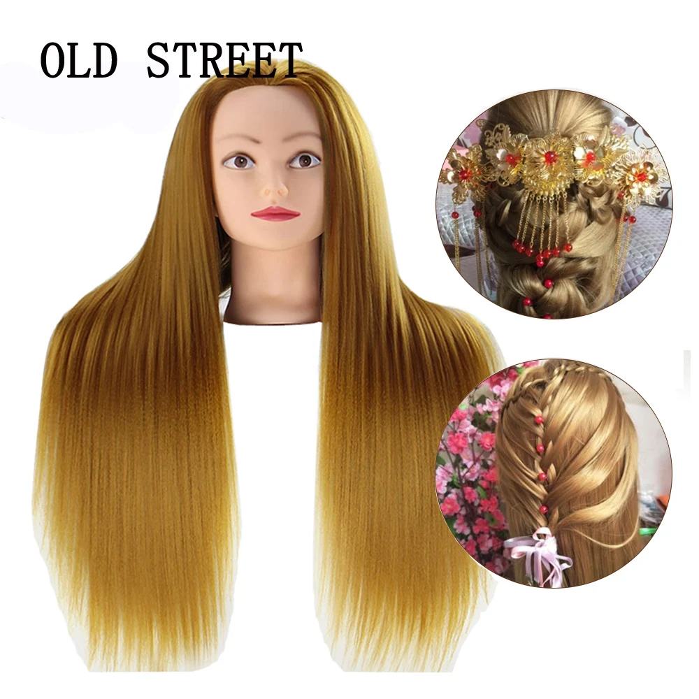 

Тренировочная модель для укладки волос Yaki из синтетического волокна, тренировочная голова, косметологическая кукла для парикмахерских, манекен золотистого и коричневого цвета