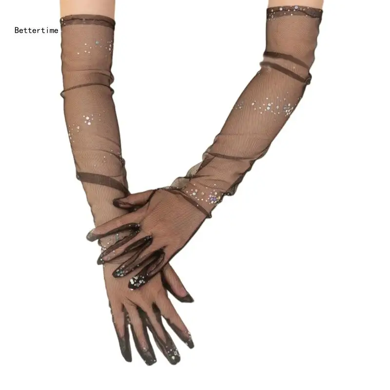 

B36D Evening Party Gloves for Women Long Length Elbow Gloves Lady Roleplay Costume Sexy Arm Gloves Nightclub Sheer Gloves