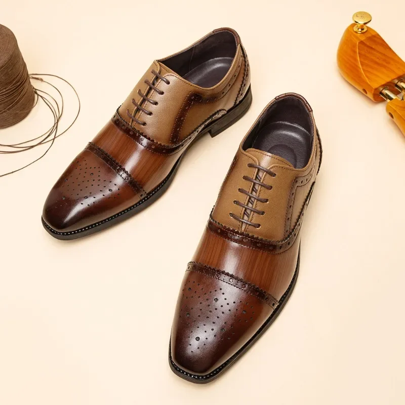 British Style Men Formal Shoes Office Men's Social Shoes Wear-resistant Men Color Matching Leather for Men