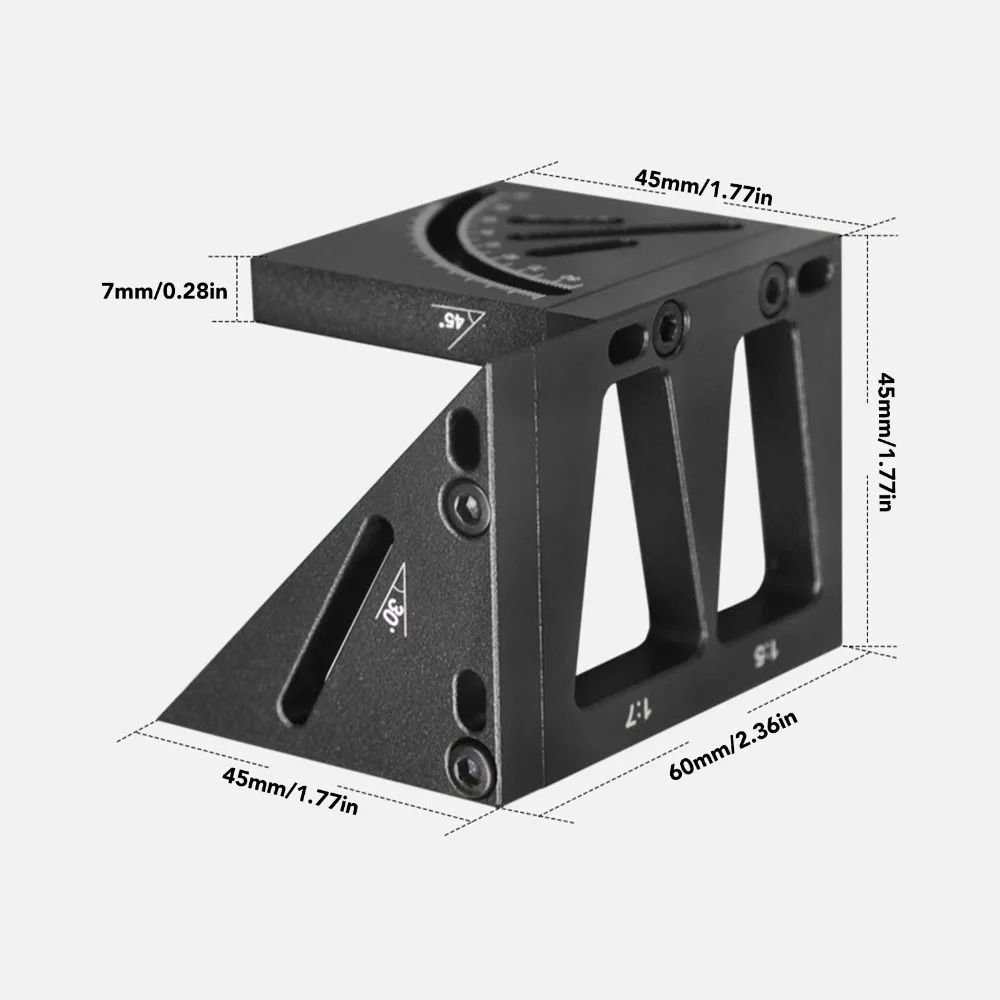 2pcs 실용적인 알루미늄 합금 3D 목공 사각형 멀티 앵글 블랙 멀티 앵글 측정 눈금자 알루미늄 합금 눈금자 목수용