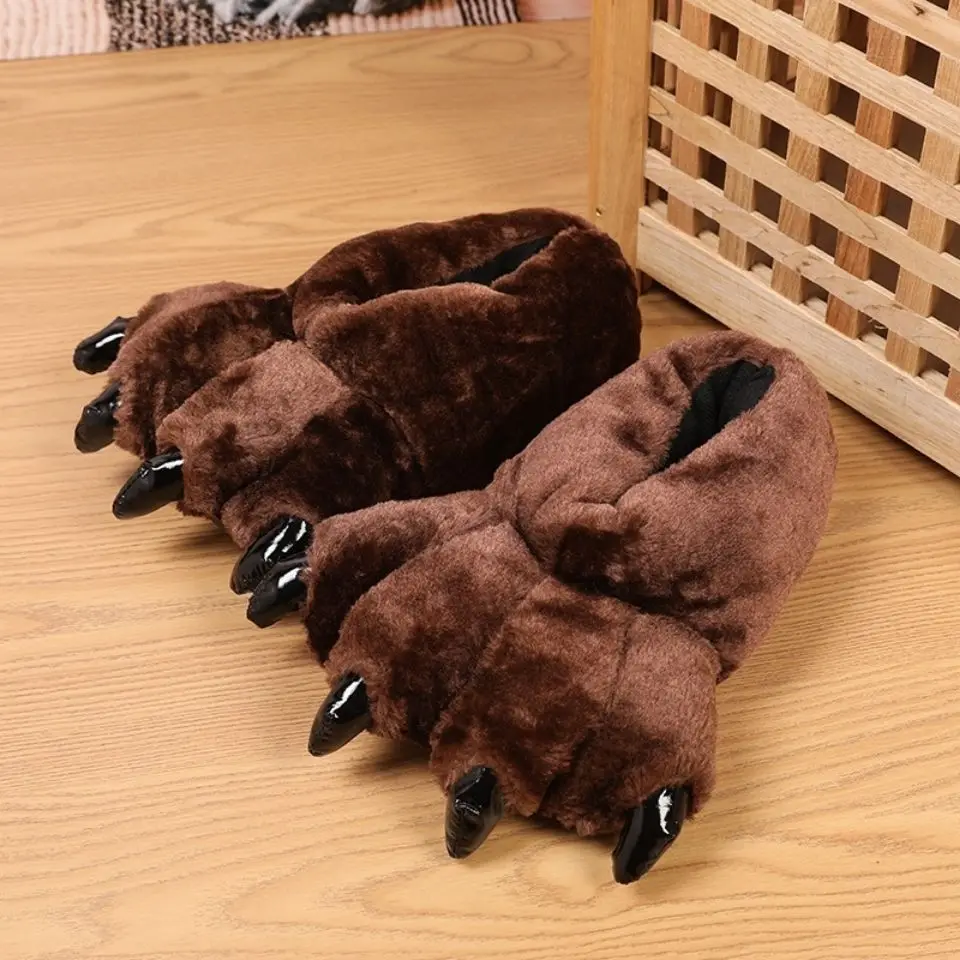 Kreative schwarze Bärentatze-Schuhe für Männer und Frauen, vier Krallen, Fellrutschen, flauschige Slip-on-Baumwollschuhe, männliche Tierfell-Hausschuhe – Detail 12