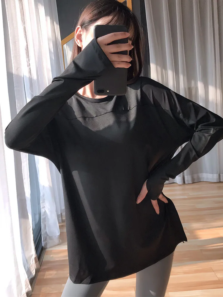 طويلة الأكمام سترة رياضية علوية المرأة اللياقة الب...