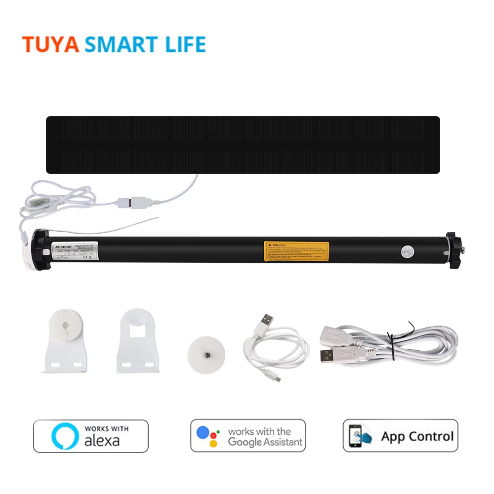 Recarregável Roller Shade Motor Motor Elétrico para Tubo de 37 mm Dongle Wifi Painel Solar Alexa Google Home Controle de Voz rf