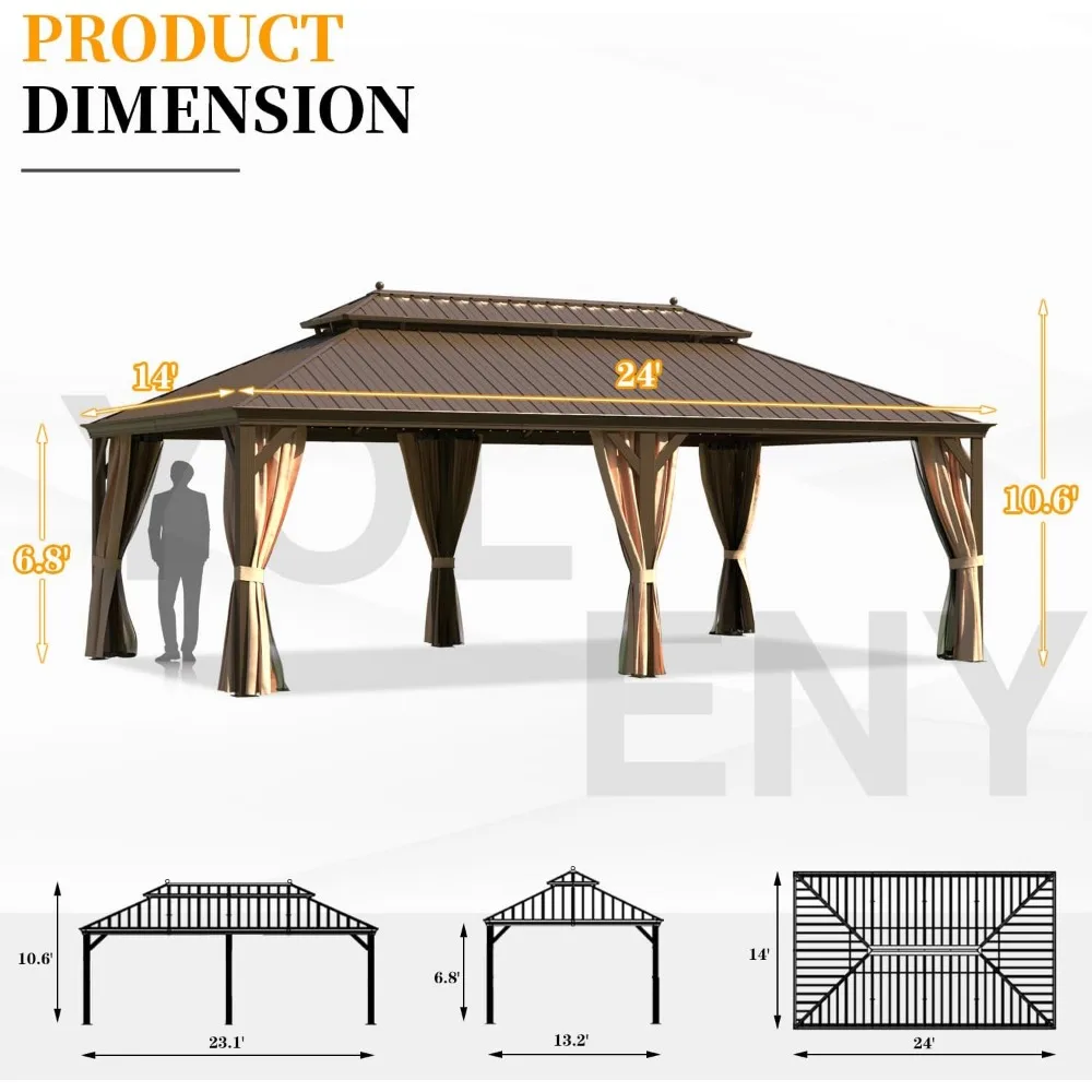 14'x24' Hardtop Gazebo,Galvanized Steel Double Roof Gazebos with Aluminum Frame, Permanent Metal Pavilion, Gazebos 3