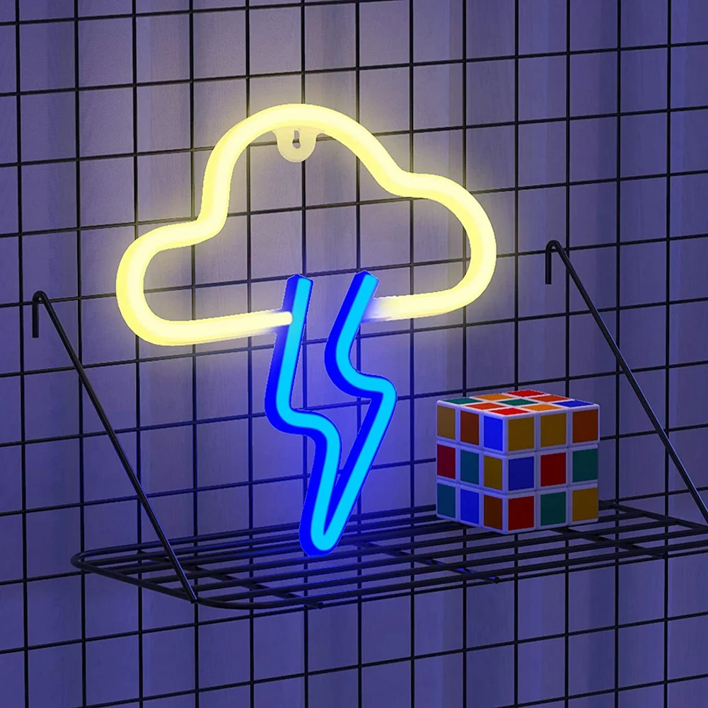 Cloud + Lightning Neon Sign LED Neon Lights Wall Decoration Hanging Lamps for Room Kids Birthday Gifts Battery or USB Operated Night Lights