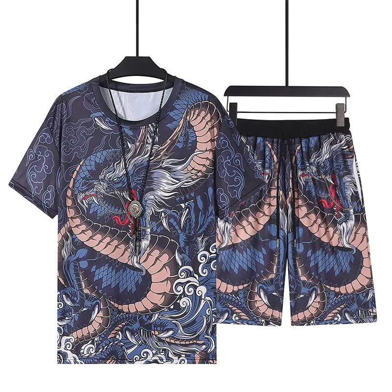 thumbnail image 1 of Conjunto deportivo básico esencial para hombre, camiseta, chándal, sudadera de verano, top estético, ropa holgada para hombre, conjuntos de pantalones cortos elásticos S, 1 of 5