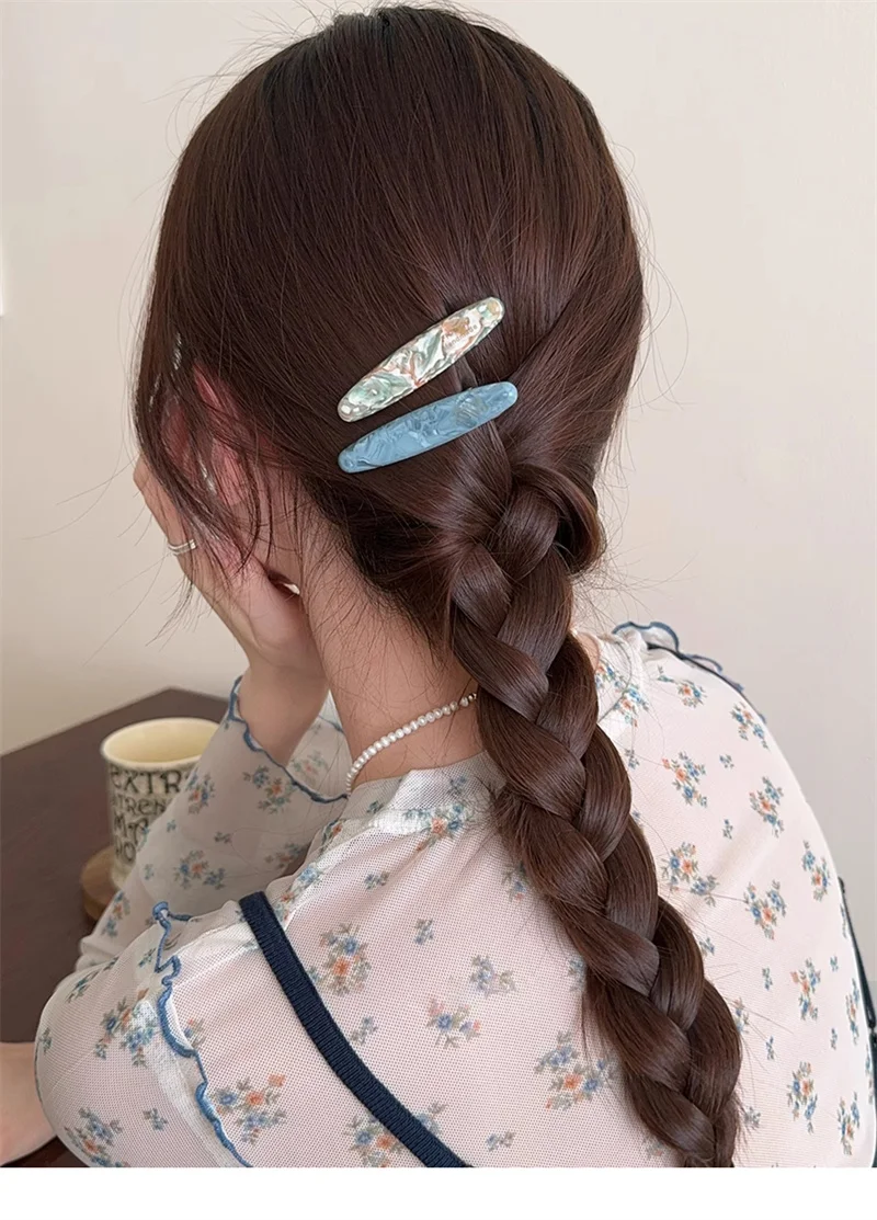 2 teile/satz Acetat Haar Clip Oval Geometrische Seite Pins Bunte Haarnadel Elegante Süße Frauen Haar Zubehör – Detail 9
