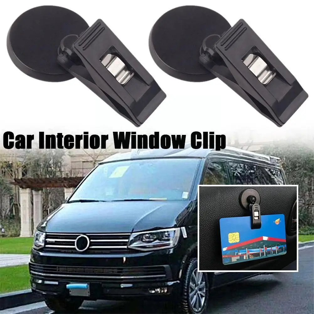 

1 Pair Car Interior Window Clip Ticket Holder Black Control Hook Card Plastic Suction Car Clip Sucker Holde Removable Cap A Y8A3