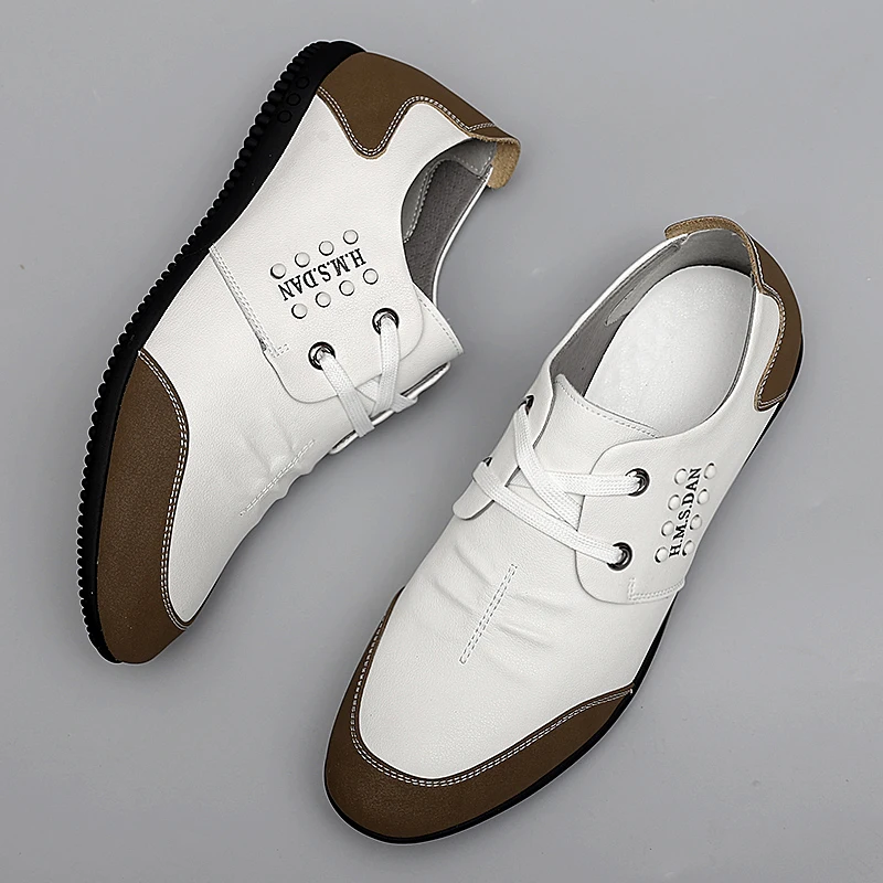 

Fashion Men White Khaki Golf Sport Shoes Split Leather Youth Golfer Athletic Training Sneakers Anti-slippery Youth Golf Trainer