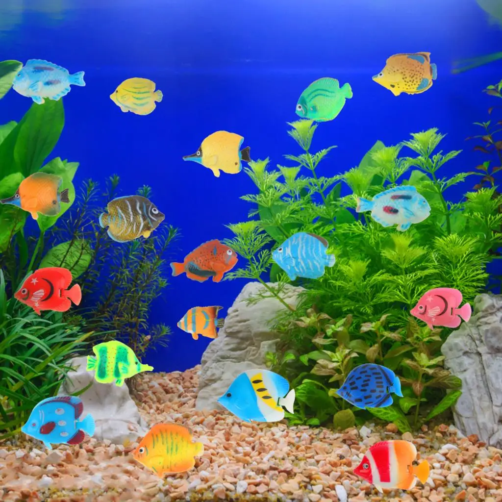 20Pcs Tropical Fish Figure Play Set with Plastic Fish Toys Fake Small Plastic Fish Assorted Fishes Baby Bath Toy 3