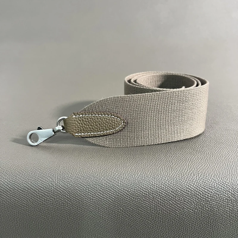 Etoupe Togo 5cm Wide Canvas belt Steel Buckle Genuine Leather Hand Sewn Suitable For Kelly Bags, Shoulder Straps