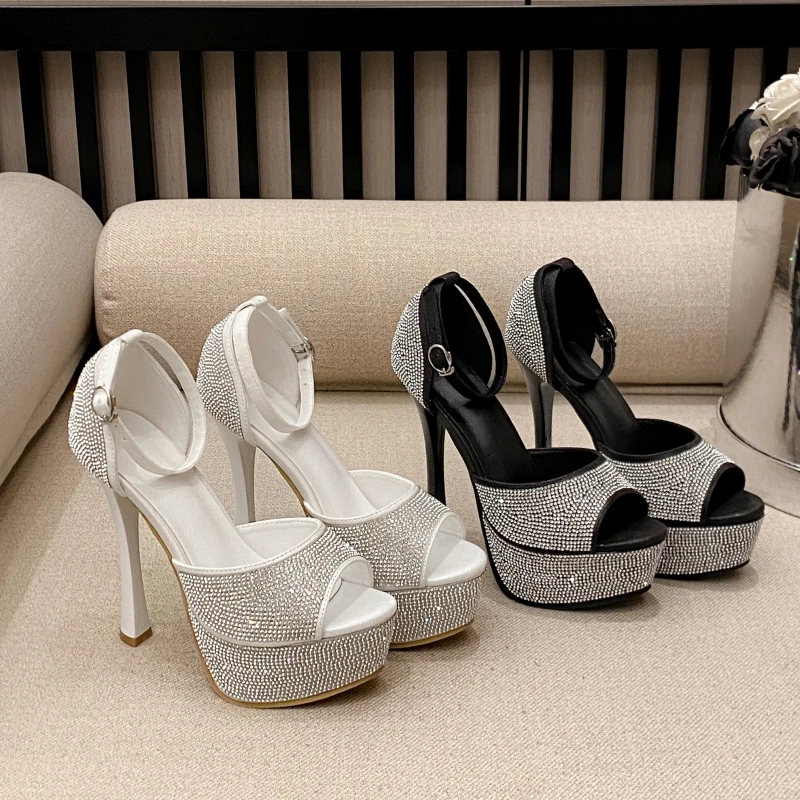 Bling Bling Luxury Rhinestones Diamond Women Pumps 14cm Ultra High heels Platform Wedges Party Shoes Fashon Wedding Bridal Shoe