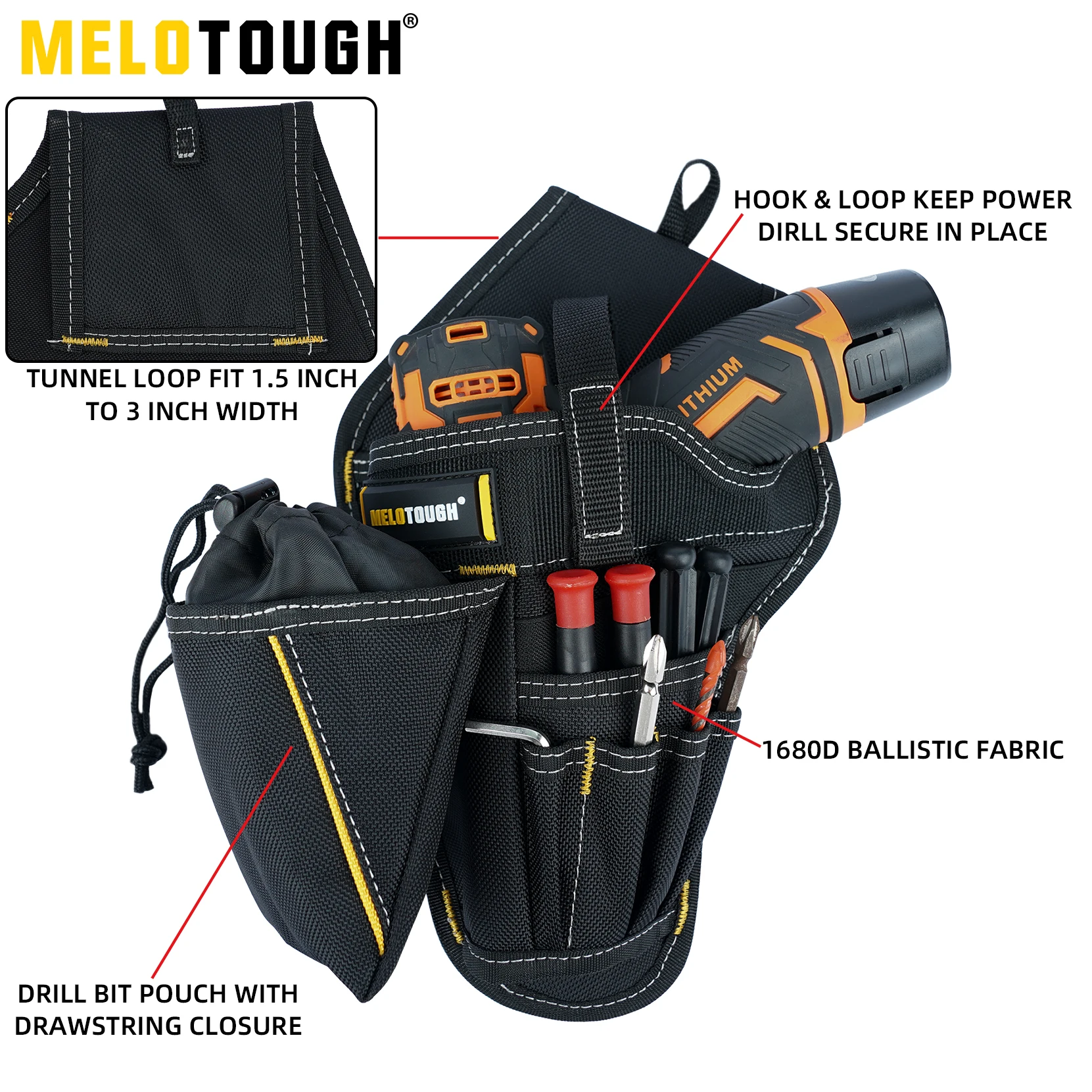 Drill Holster Impact Driver Holster with Bit Pouch Heavy Duty Impact Holster for Tool Belt