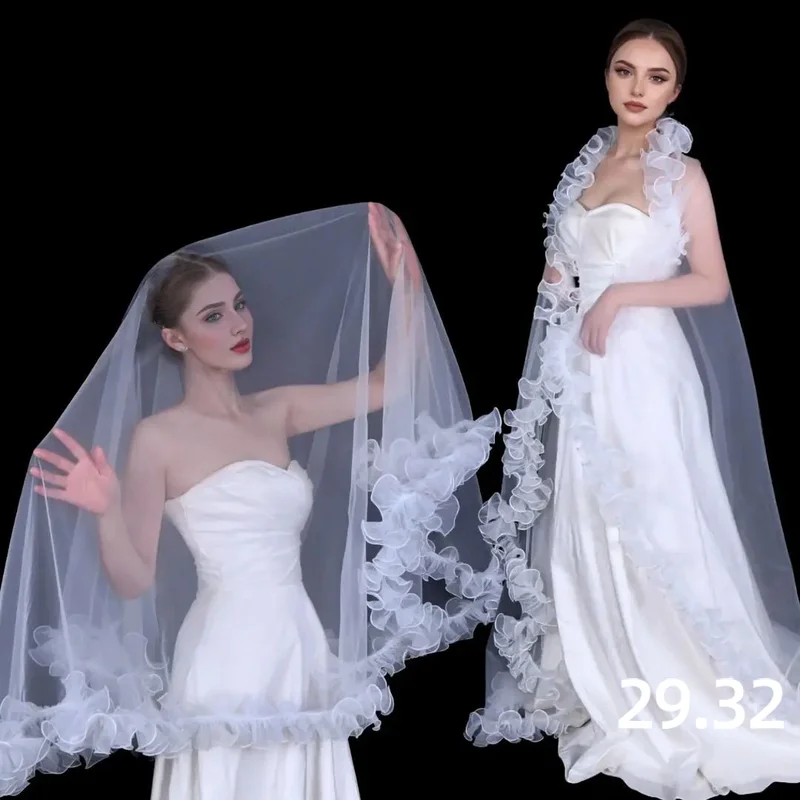 

V212 Bridal Veils with Chic Ruffles NO COMB Wedding Veil Bolero Wedding Shawl Removable Wedding Accessory