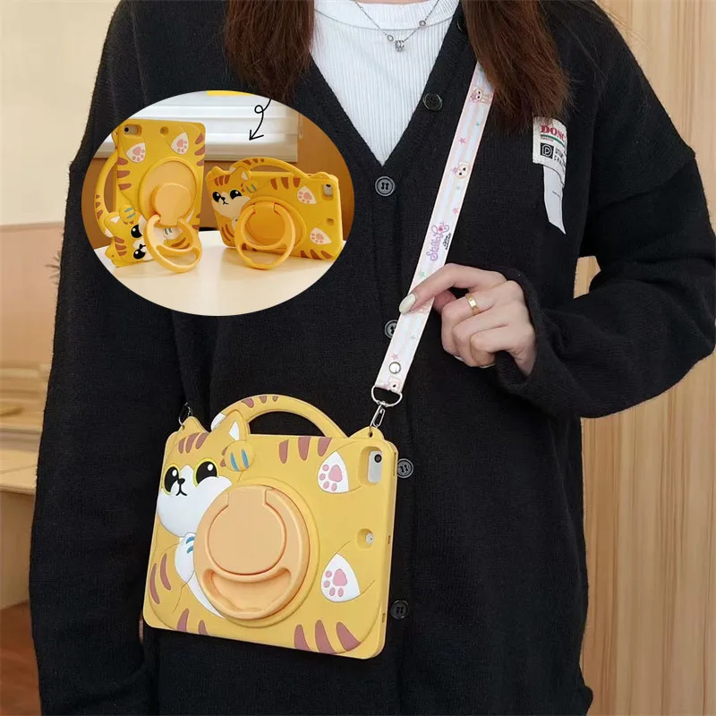 

Cute Cat Stand Tablet Case for iPad Mini 6 Air 1 2 3 4 5 Capa 10.5 10.9 10.2 Pro 11 9.7 Kids Cover Soft Silicone Funda