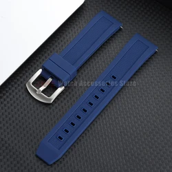 Enhanced Silicone Waterproof Watch Strap - Quick Release Rubber Wristband Belt - With Silver Buckle (Blue)
