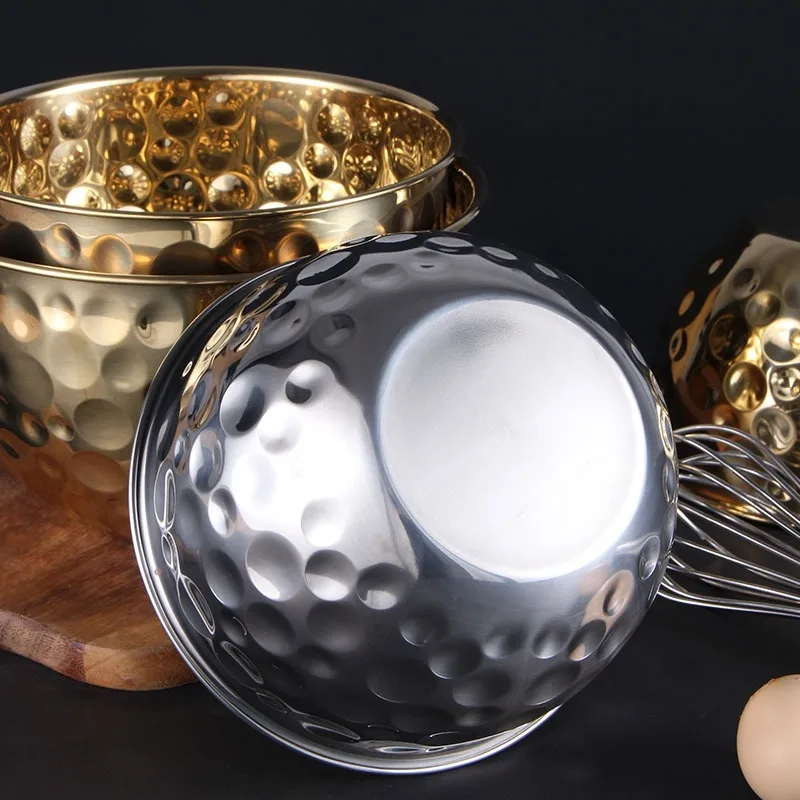 Stainless Steel Hammer Point Fruit Bowl Salad Plate Egg Pot Thickened Baking Mixing Cooking Bowl Creative Decoration
