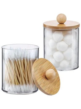 Cotton Swab Storage Box with Bamboo Lid 1