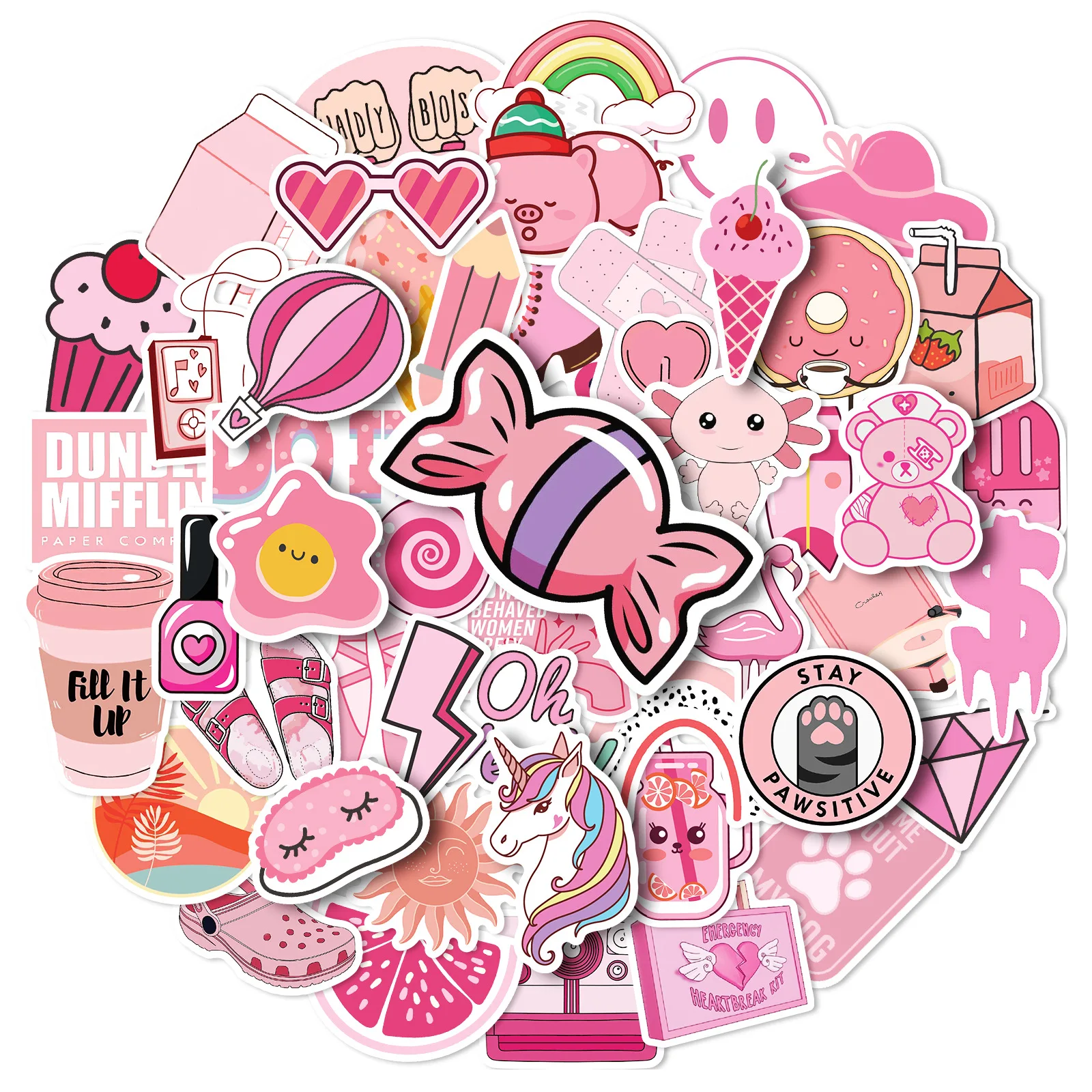 10/30/50Pcs Pink VSCO Girl Waterproof Graffiti Sticker Aesthetic Decorative Luggage Laptop Phone Diary Scrapbook Kids Stickers