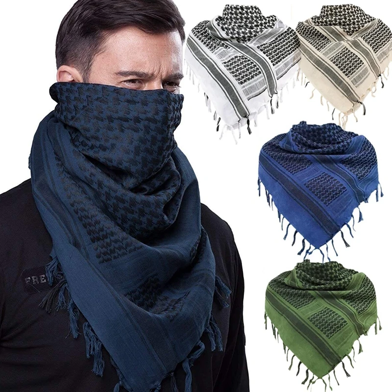 Cachecol Tactical Desert Keffiyeh para Homens e Mulheres, Envoltório de Cabeça e Pescoço com Borla, Envoltório Árabe, Shemagh, 43x43 polegadas