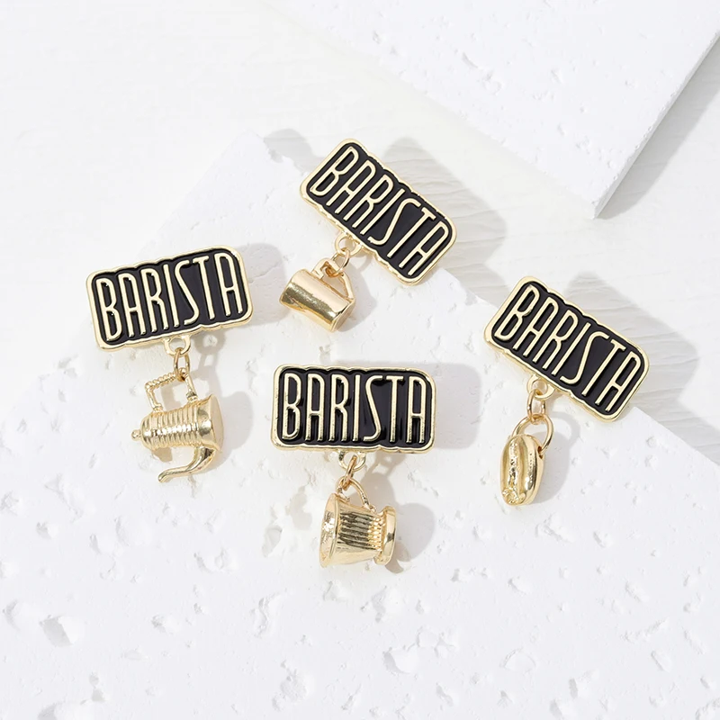 Barista Kaffee Cartoon Emaille Pin Kaffee Bean Tasse Brosche Abzeichen Revers Kleidung Rucksack Pullover Schmuck Geschenk Freunde Großhandel – Detail 4