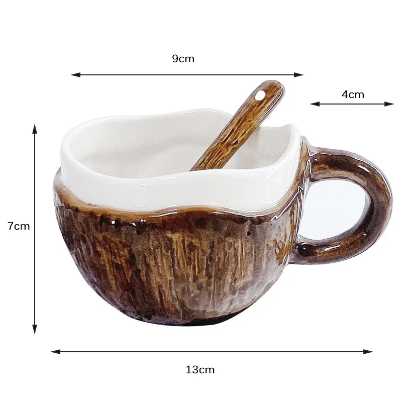 HZIYOU Ceramic Coconut Shaped Coffee Mugs - Unique Kiln-Altered Glaze, Large Handle, Set Of 4 - View #5