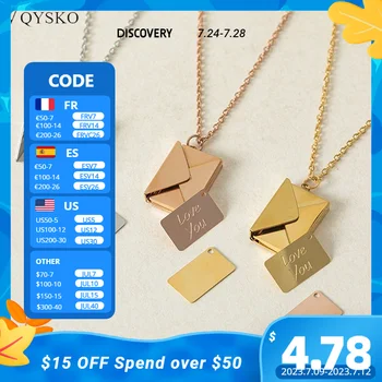 VQYSKO Love Letter Envelope Pendant Necklace Customized Stainless Steel Jewelry Confession Love You for Valentine Day Mother Day