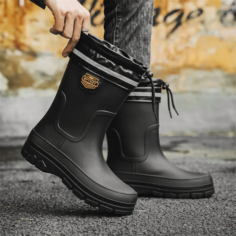 Bottes de pluie mi-mollet polaire homme imperméables antidérapantes toutes saisons