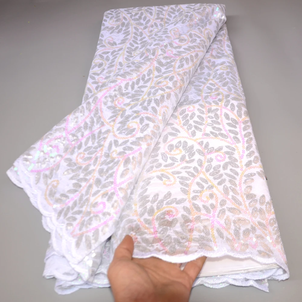 

Latest Nigerian Sequin Embroidery Tulle Lace Fabric High Quality White African French Lace Fabric For Party Dress