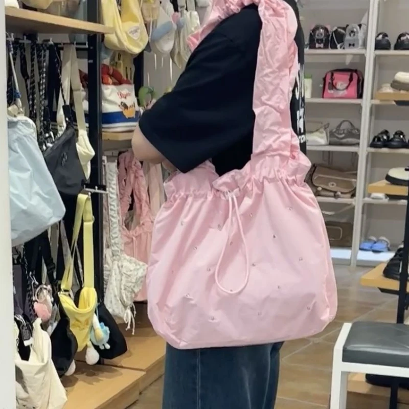 

Trendy Popular Ins Style Art Tote Bag Fresh Sparkling Sky Star Pleated Shoulder Bag Casual Versatile Trendy Cloth Bag