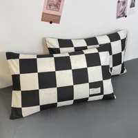 Parure de lit à carreaux noir et blanc, ensemble complet de literie à grille géométrique, housse de couette à carreaux en treillis doux avec 2 taies d'oreiller 5