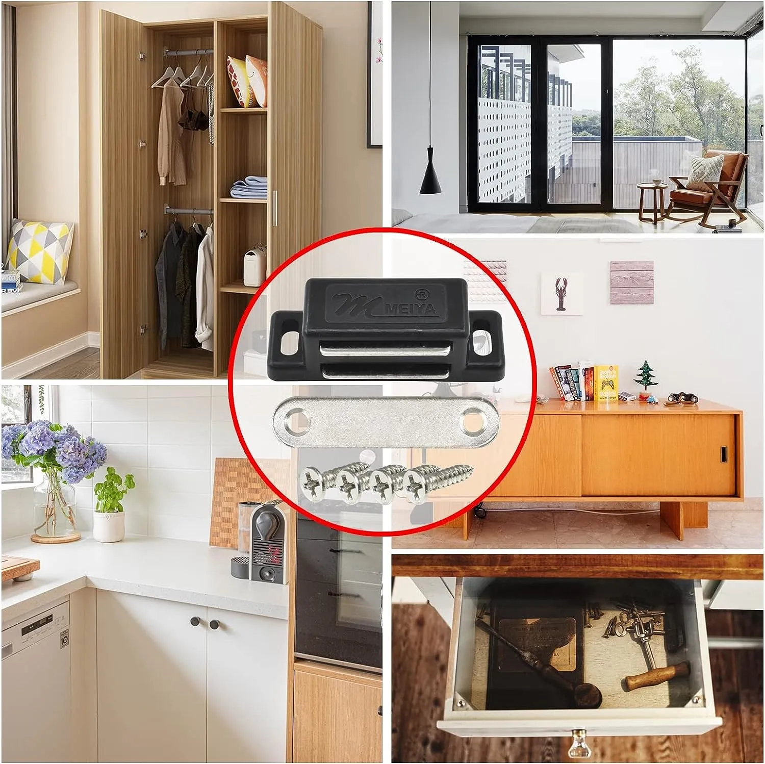 1 Set Cabinet Magnet Latch Door Catches Magnet Suction Bar Silence  Non-flapping Cupboard Wardrobe Magnetic Closer
