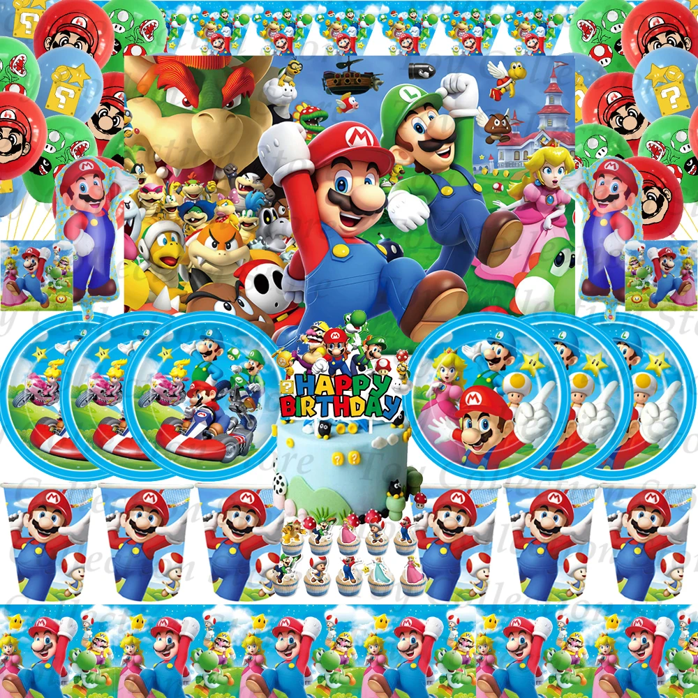 Game Super Marioed Party Supplies Children\'s Birthday Party Decoration Plate Cup Napkin Backdrop Banner TAKARA Family Toy Gifts