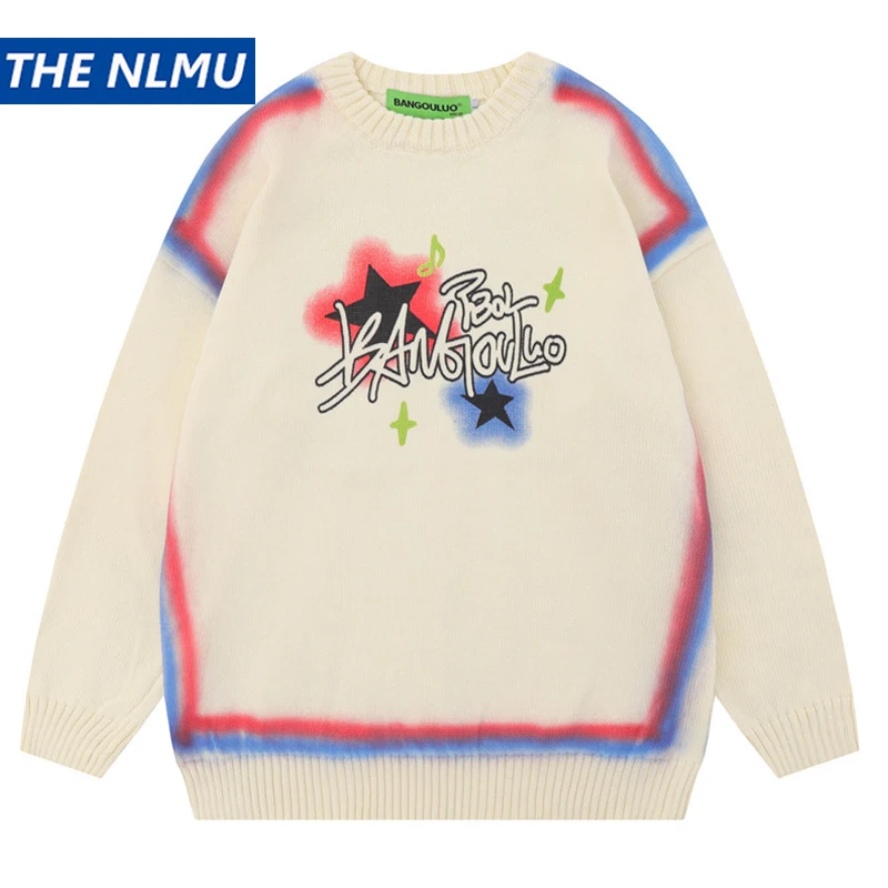 

2023 Men Sweater Hipster Vintage Graffiti Printed Knitted Sweater Casual Loose Pullover Sweater Hip Hop Streetwear Y2K Knitwear