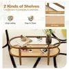 Rattan Coffee Table, 2-Tier Oval Acacia Wood Tea Table w/Tempered Glass Tabletop & PE Rattan Storage Shelf 6