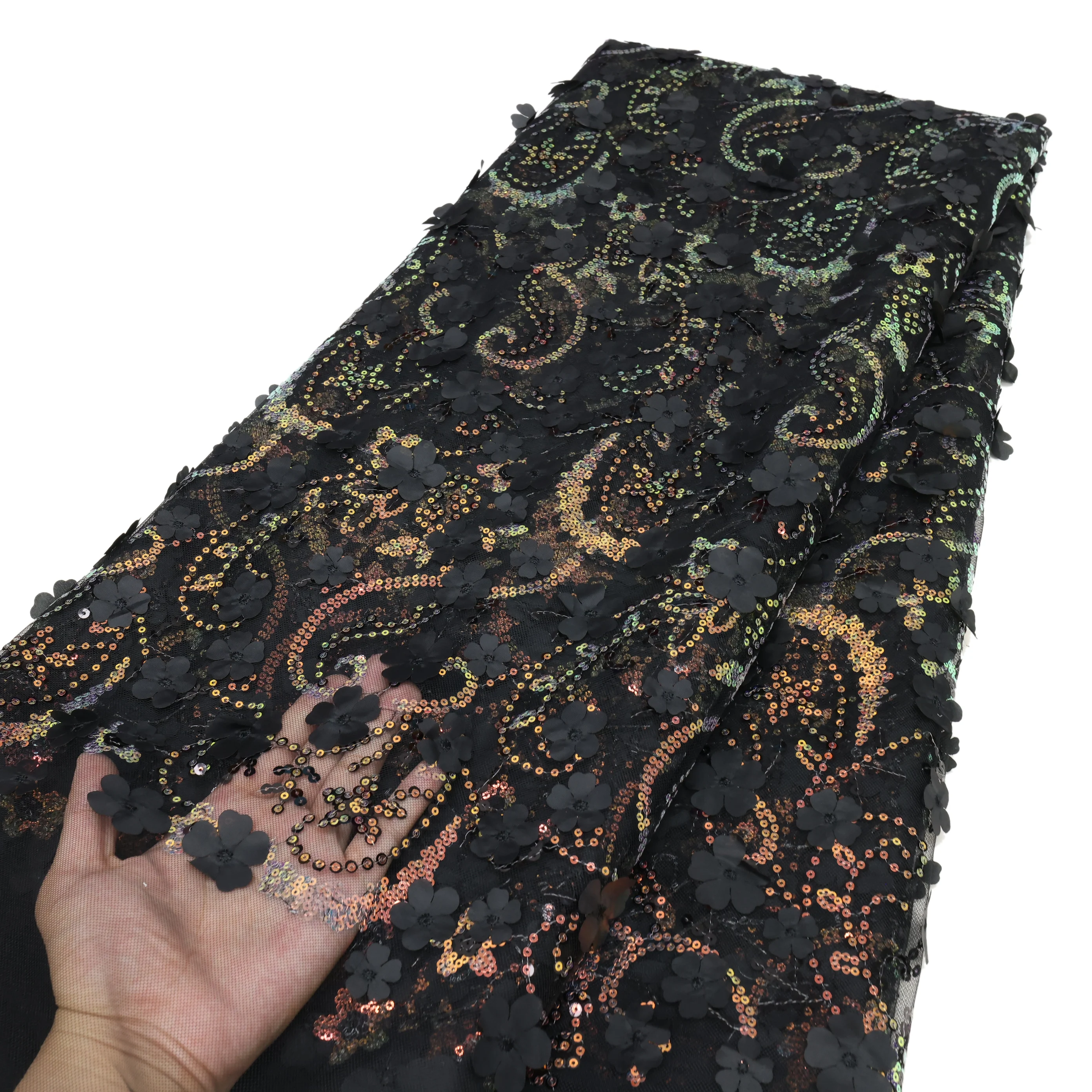 Tissu africain nigérian en dentelle et maille de fleurs 3D, de haute qualité, pour marié de mariage, broderie française, couture, 2025