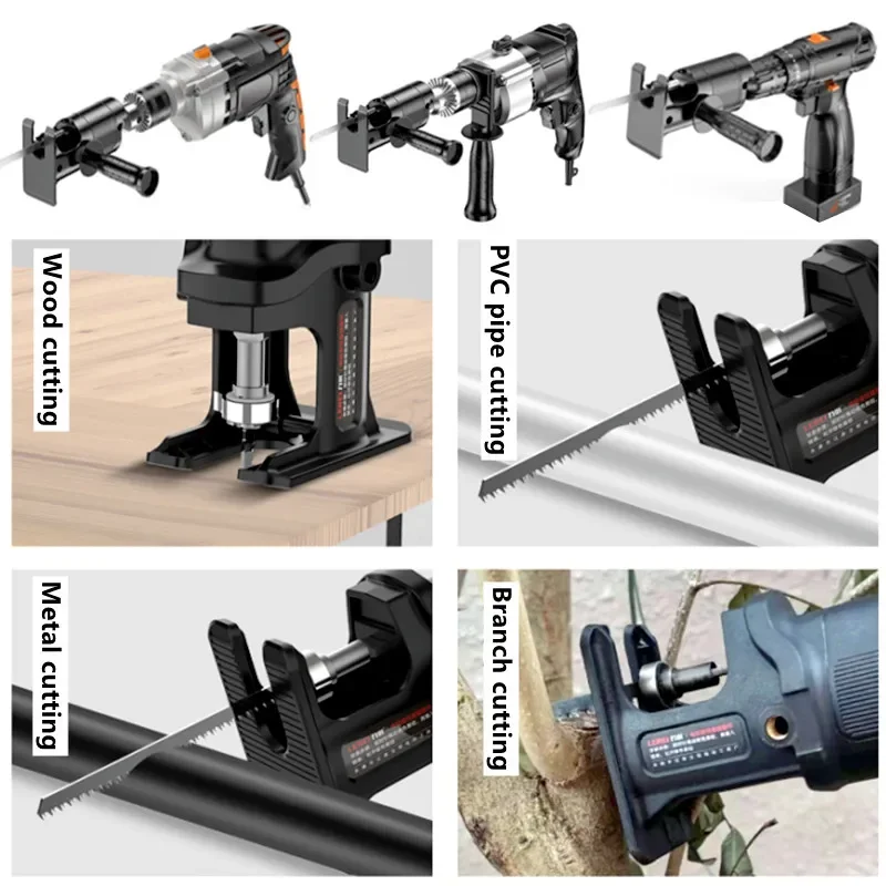 Portable Reciprocating Saw Adapter Electric Drill Modified Electric JigSaw Curve Saw Power Tool for Wood PVC Steel Pipe Cutting 3