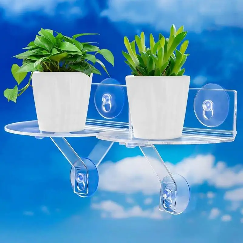 Window Plant Shelves 2X Acrylic Suction Cup Floating Shelves Space-Saving Window Ledge For Kitchens Bathroom Organizer