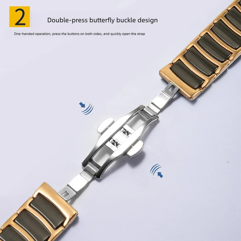 Elegant Stainless Steel Ceramic Watch Strap