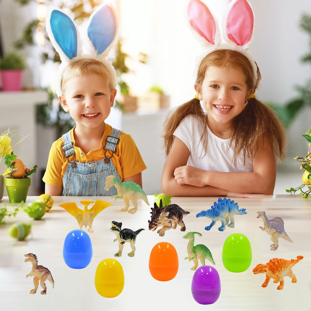 12 Pack Prefilled Easter Eggs with Dinosaur Toys Easter Basket Stuffers Surprise Easter Eggs for Kids Boys Girls