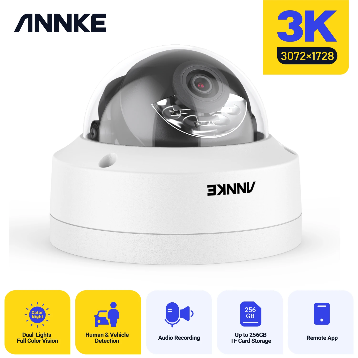 

ANNKE 3K Dual-Light PoE Camera Security Outdoor IR night vision EXIR Surveillance camera with Vehicle Detection Audio Recording