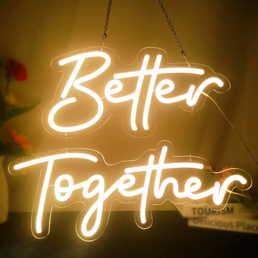 Wedding Neon Light 'Better Together' LED Neon Sign Glowing Letters Sentence Wedding Light Engagement Bedroom Office Decor