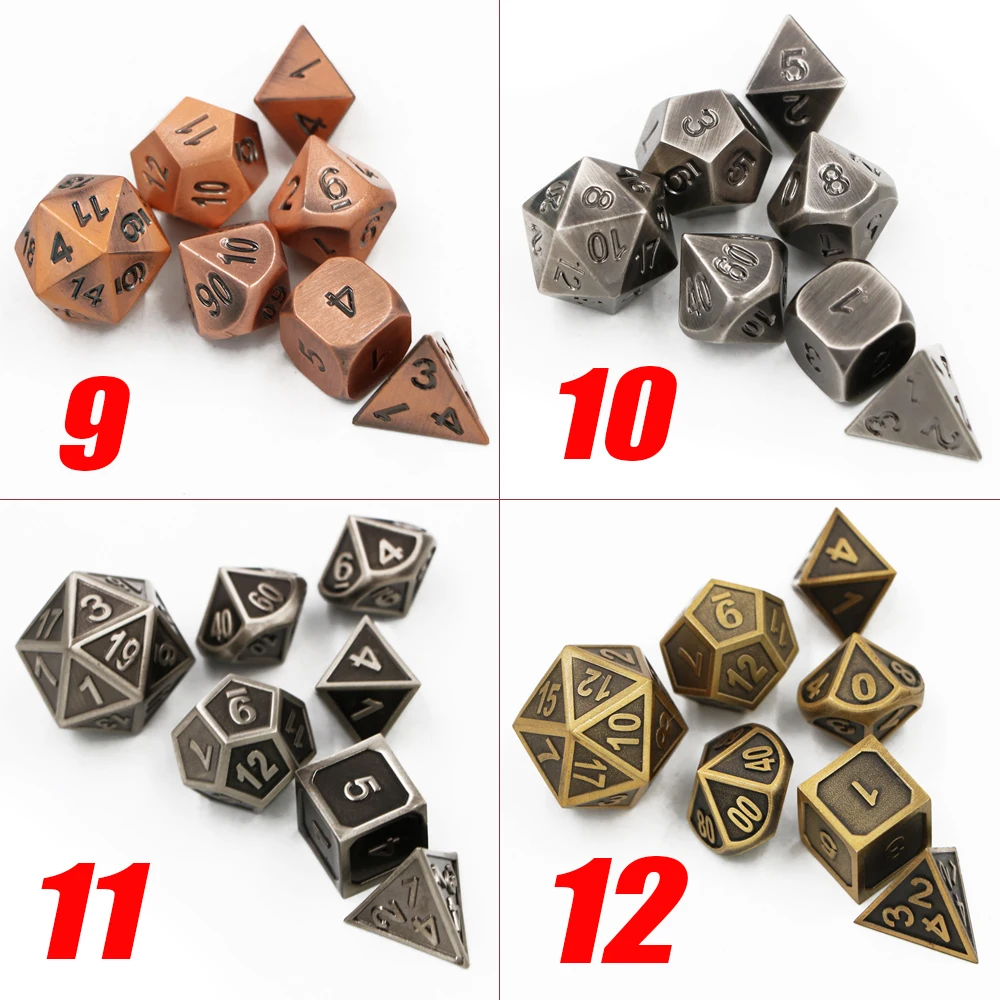 IMDG 7pcs/set Creative RPG Game Dice Polyhedron Metal Dice Cubes Retro Color Digital Game