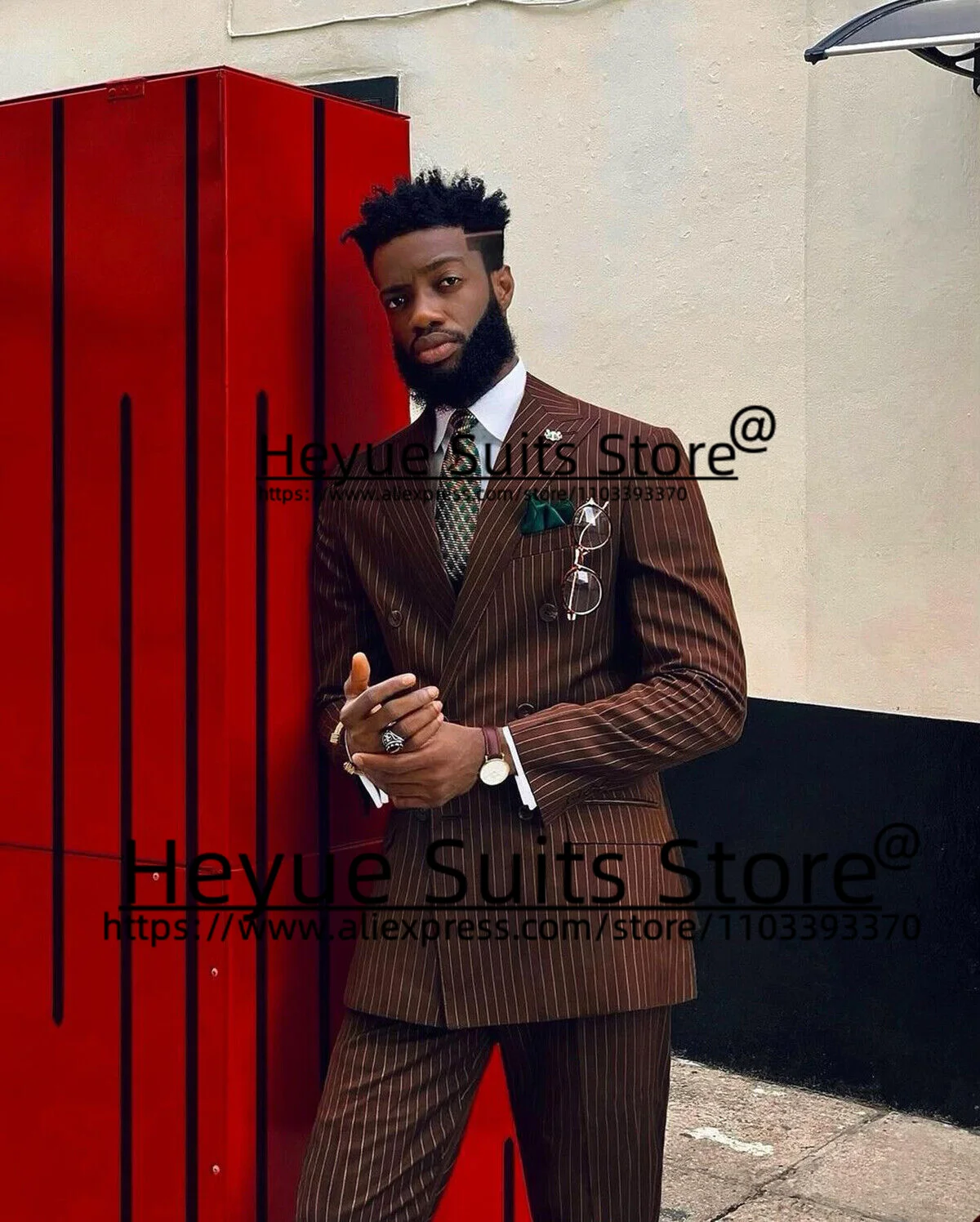 Red Stripe Formal Men Suits Slim Fit Double-breasted Groom Formal Tuxedos Prom 2 Pieces Sets Business Male Blazer Costume Homme