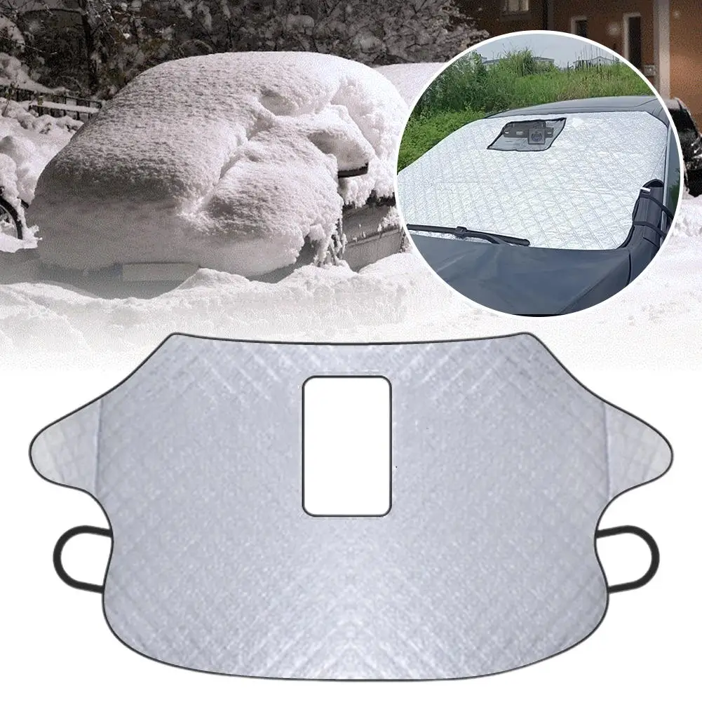 Car Windshield Snow Cover Winter Outdoor Snow Protection Belt Cover Hole Recorder Car Windproof Sunshade Driving With L5W8