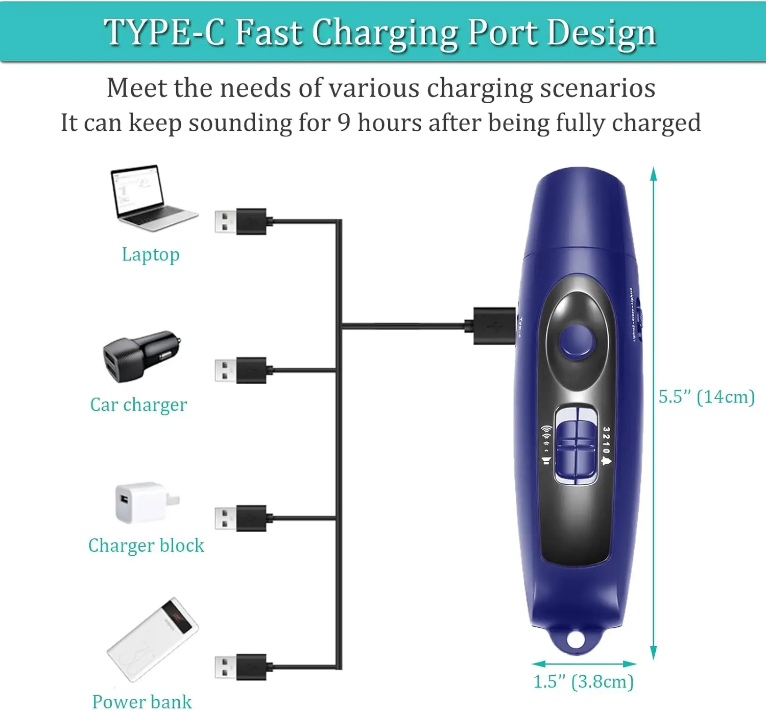รูปสินค้า นกหวีดไฟ LED เสียงดัง ชาร์จ USB ได้