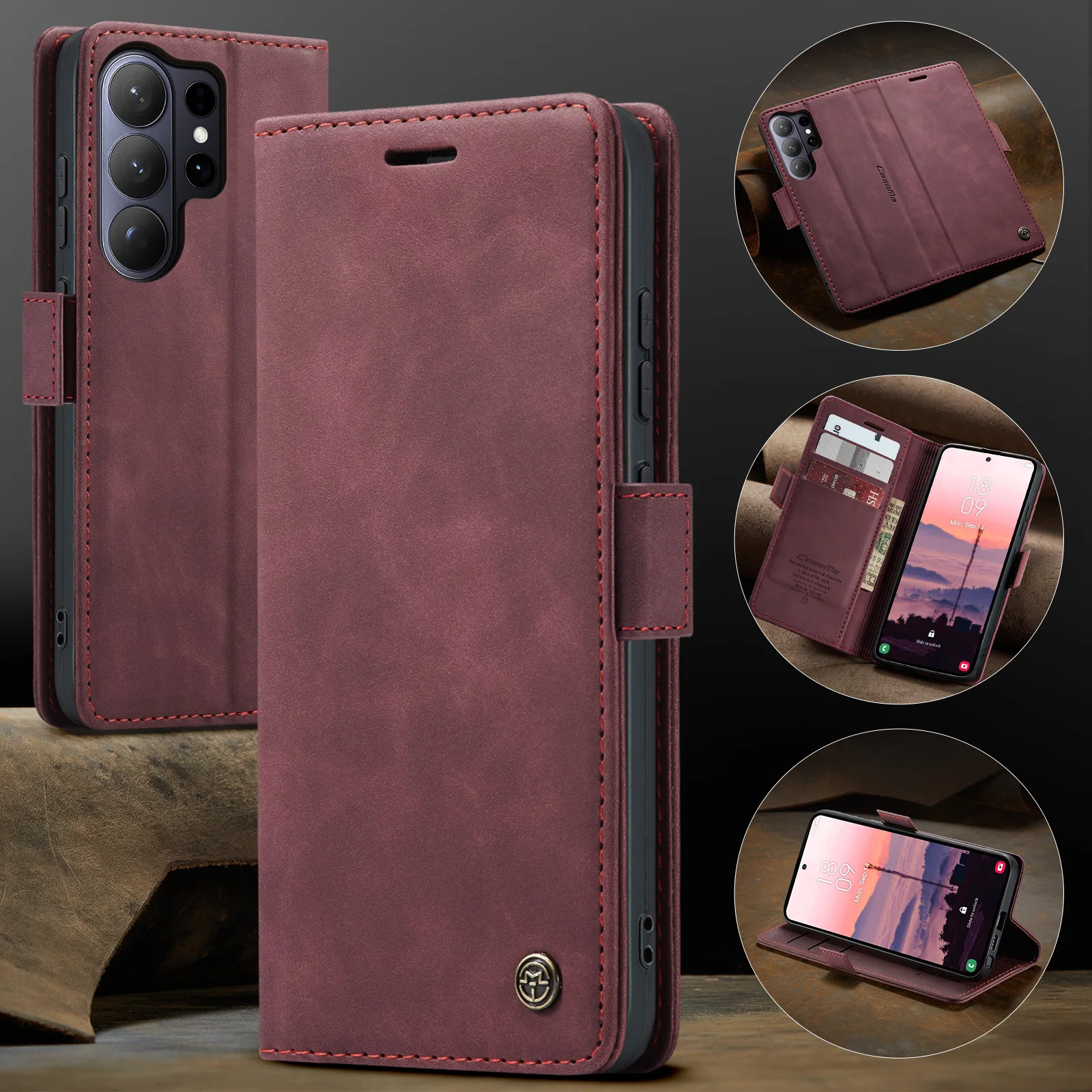 CaseMe Hochwertige Retro Magnetische Flip PU Ledertasche für Samsung Galaxy S26 Ultra S25 S24 S23 S22 S21 S20 S10 S9 Wallet Cover – Detail 13